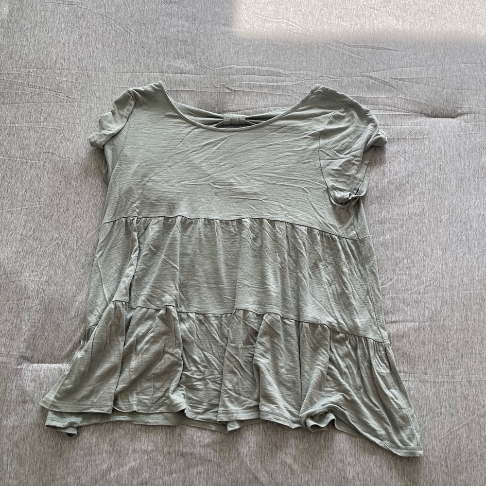 Pink Lily Sage Green Tiered Short Sleeve Tunic